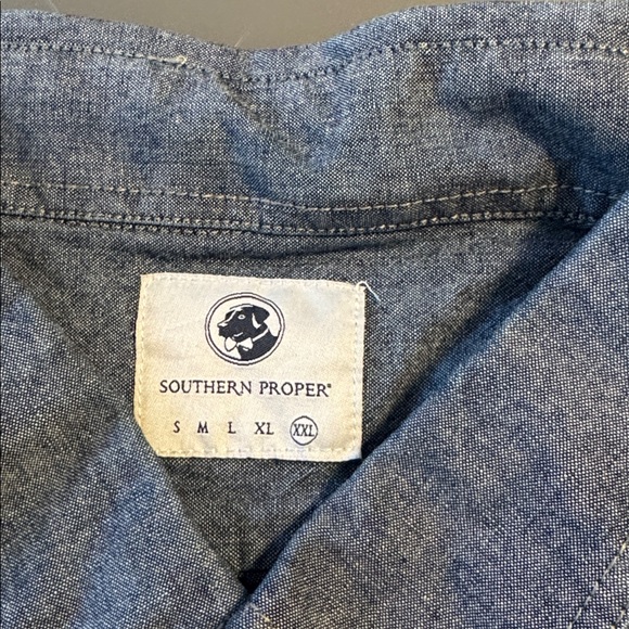Southern Proper Men's Button Down Shirt Blue Chambray Size XXL - Picture 10 of 13